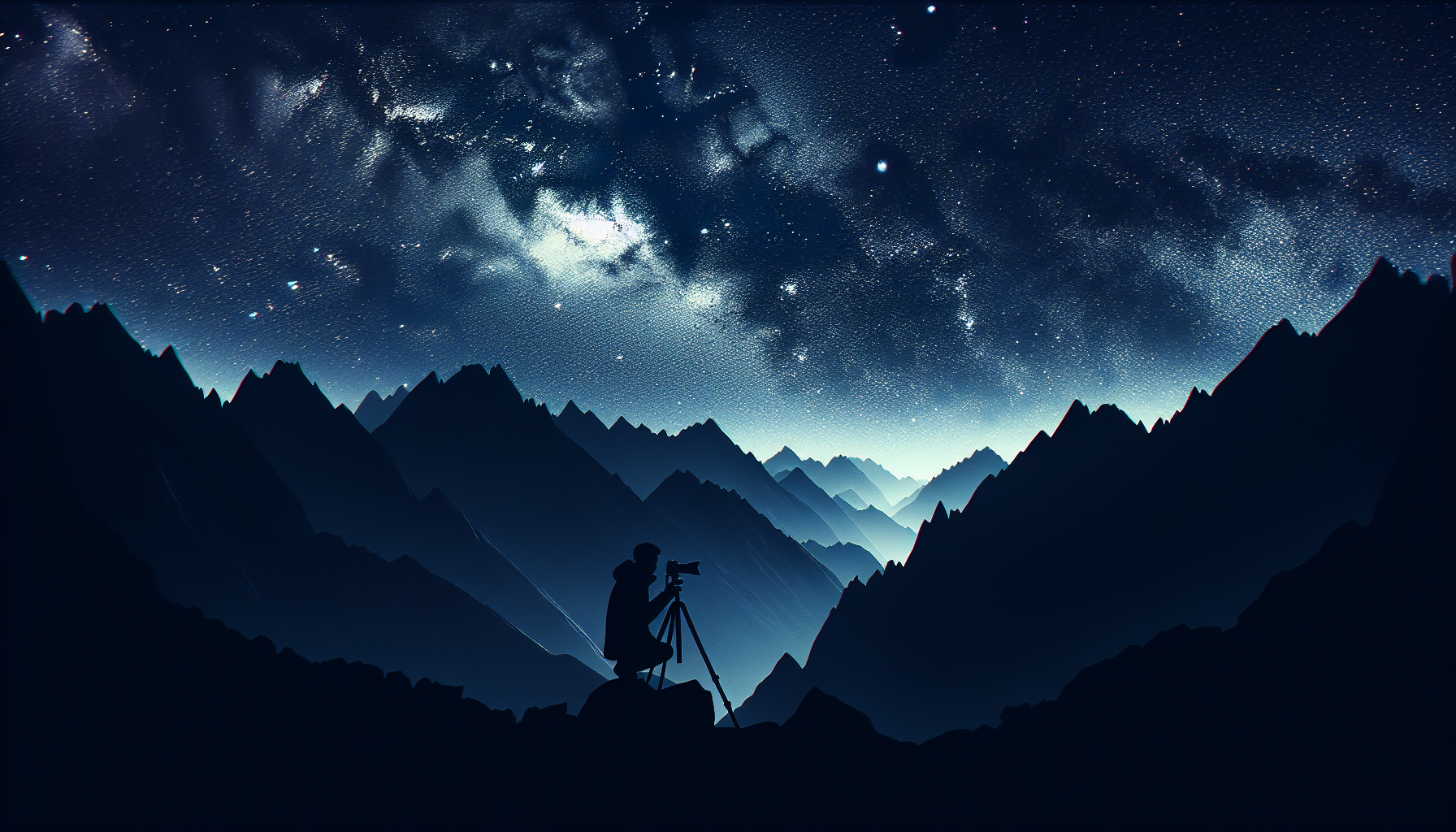 Astrophotography in Pakistan 2025: Best Locations, Tips & Gear Astrophotography in Pakistan 2025 comes alive in this captivating scene of a serene night sky filled with countless stars and a glimpse of the galaxy, set against the rugged silhouettes of mountains and a dedicated photographer capturing the celestial beauty.