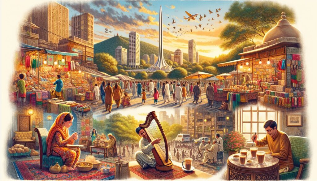Islamabad's hidden corners come alive with vibrant markets, serene parks, and cozy cafes, all set against the stunning backdrop of high-rise buildings and the lush Margalla hills, capturing the pulse of the capital.