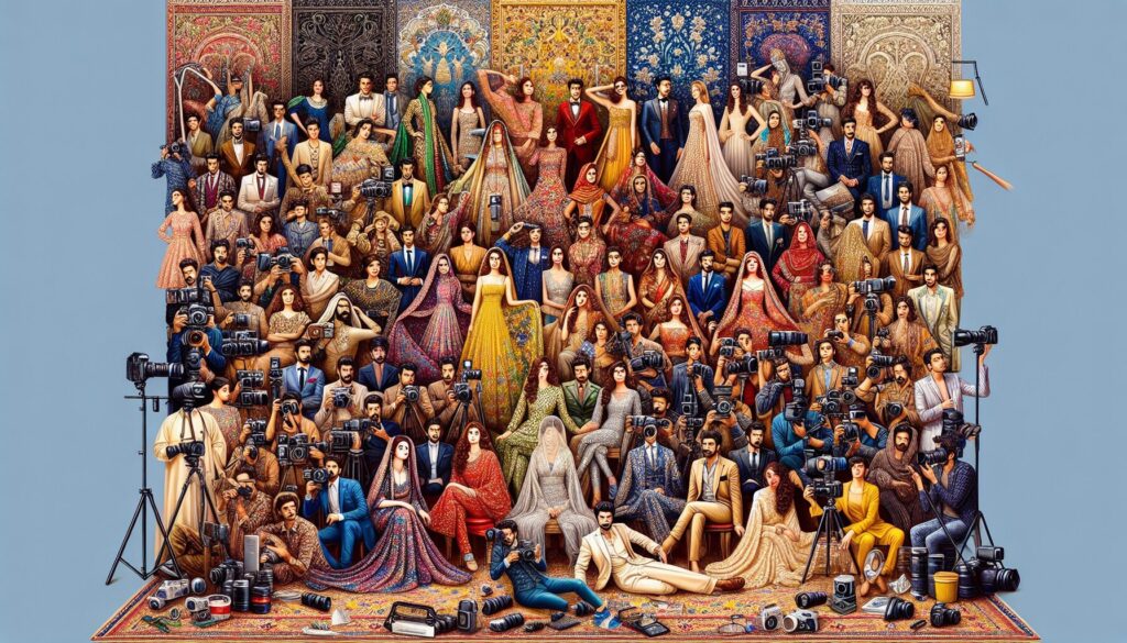 The evolution of fashion photography in Pakistan is vividly captured through a dynamic blend of traditional and modern styles, highlighting unique trends, techniques, and visionaries with a diverse array of fashion icons adorned in eloquent dresses, sophisticated suits, and intricate accessories.