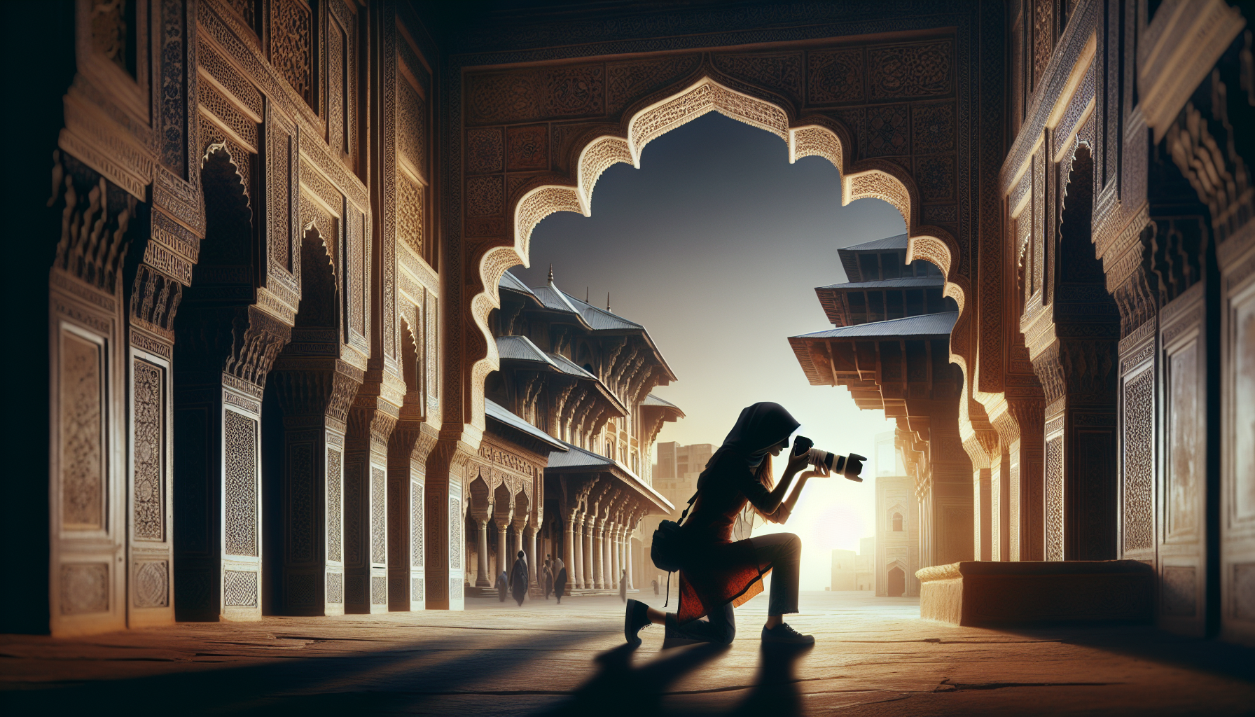 The Ultimate Guide to Architectural Photography in Pakistan: Discover Heritage, Modern Marvels & Techniques A South Asian female photographer skillfully adjusts her camera lens to capture the heritage and modern marvels of Pakistan's architecture, showcasing the intricate beauty of both traditional and contemporary styles.