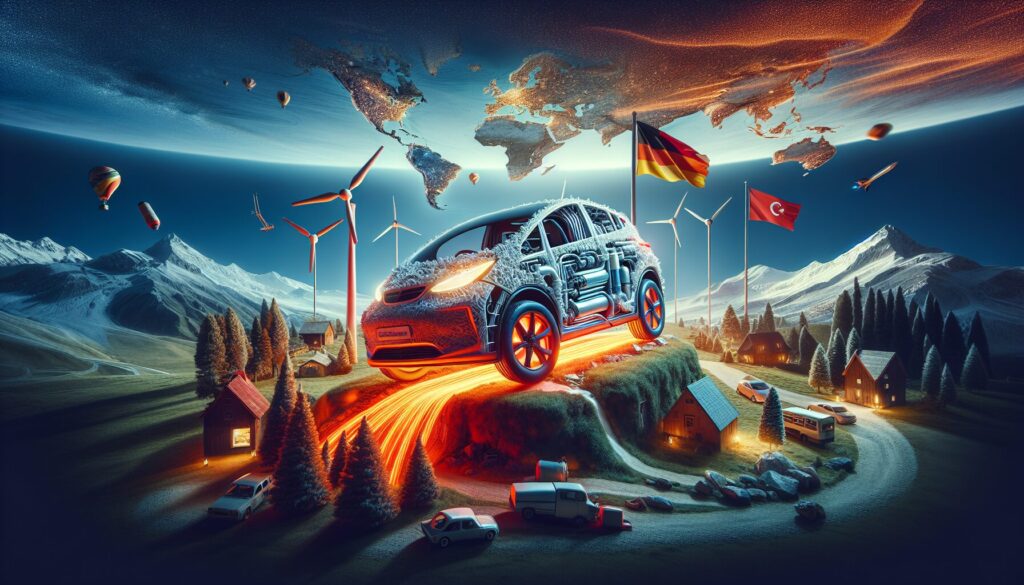 An electric car with exposed insulation layers showcases advanced thermal management techniques under optimal lighting.