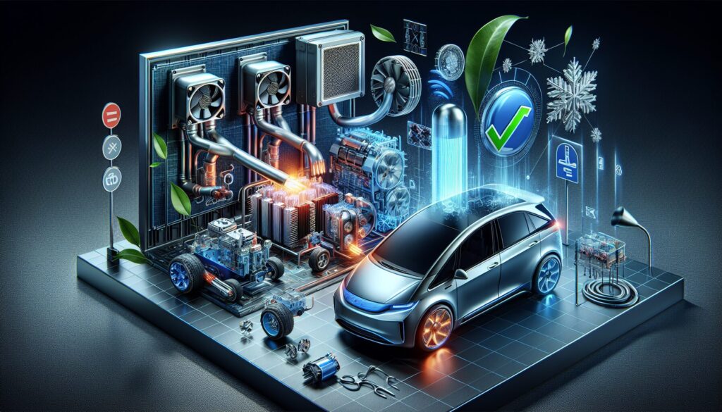 High-resolution image showing diverse cooling systems and technologies used in electric vehicle thermal management.