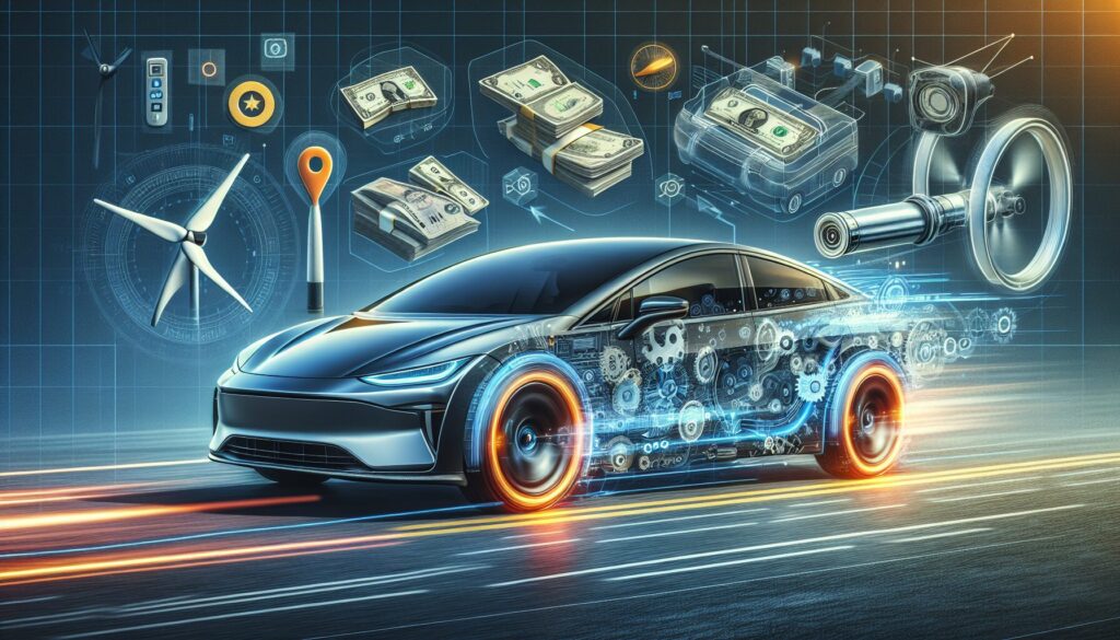 Sleek electric car with enhanced aerodynamics, showcasing smooth contours and modern design under professional lighting.