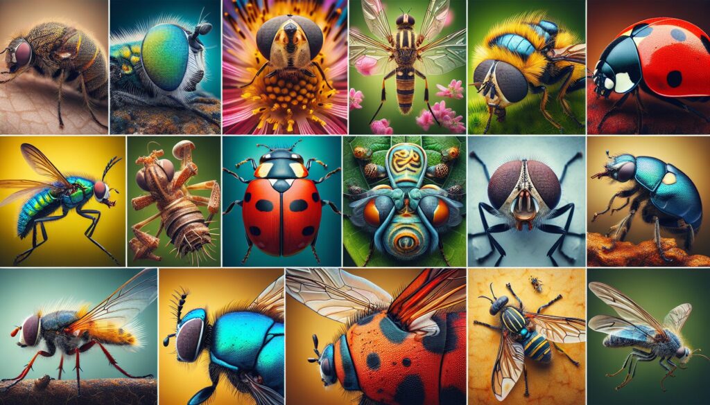 Vivid close-up of insects showcasing intricate patterns and textures, highlighting macro photography techniques in natural habitats.