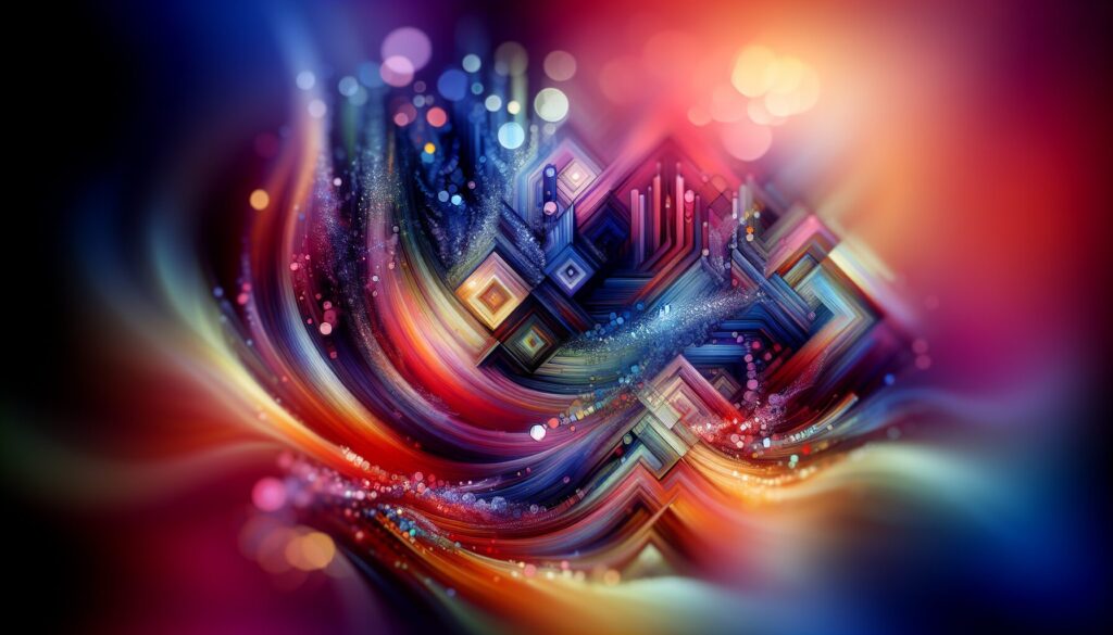 Vivid abstract patterns with defocused lights, geometrical shapes, and high contrast illustrating abstract photography techniques.