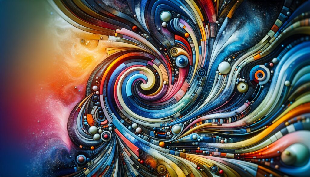 Vibrant abstract shapes and colors merge creatively, symbolizing inspiration in abstract photography.