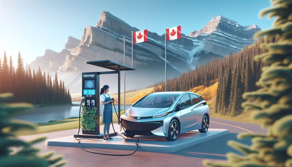 Top 5 Wireless Charging Stations for Canadian EV Owners South Asian woman maintains wireless charging station for electric car in scenic Canadian landscape with natural beauty.