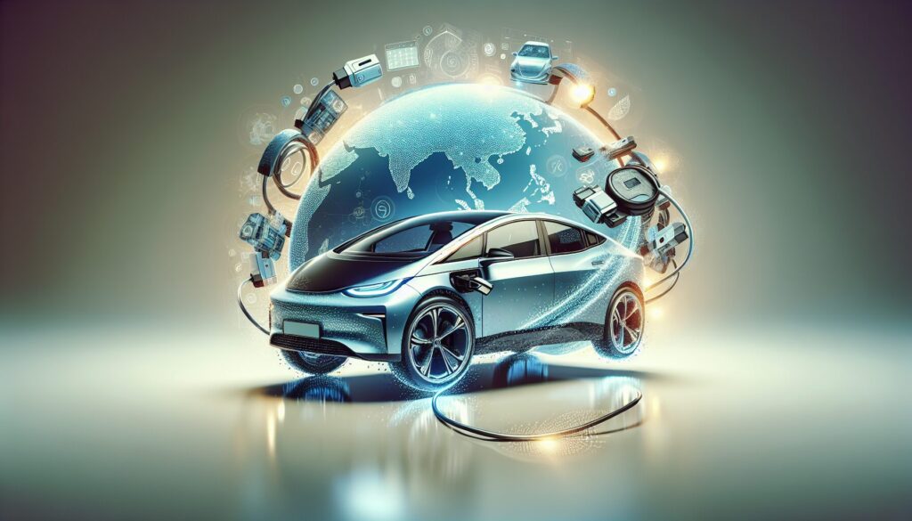 A sleek, modern electric car glows under artistic lighting, embodying cutting-edge technology and contemporary design.