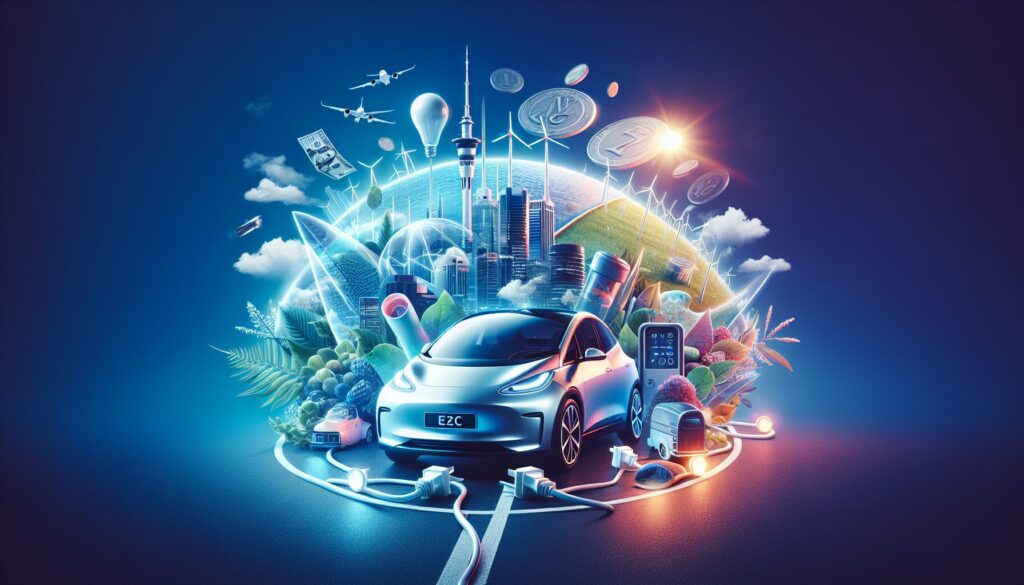 Electric car charging amidst New Zealand's scenic landscape, highlighting V2G technology's challenges and opportunities.